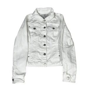 Guess White Denim Jacket Trucker Style Button Front Classic Size L